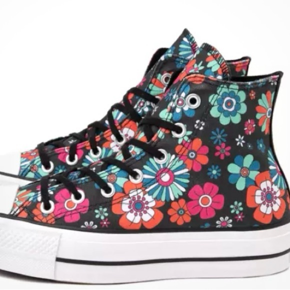 Converse / New Chuck Taylor All Star Lift Platform Floral High Top Boho Sneakers - Picture 2 of 4
